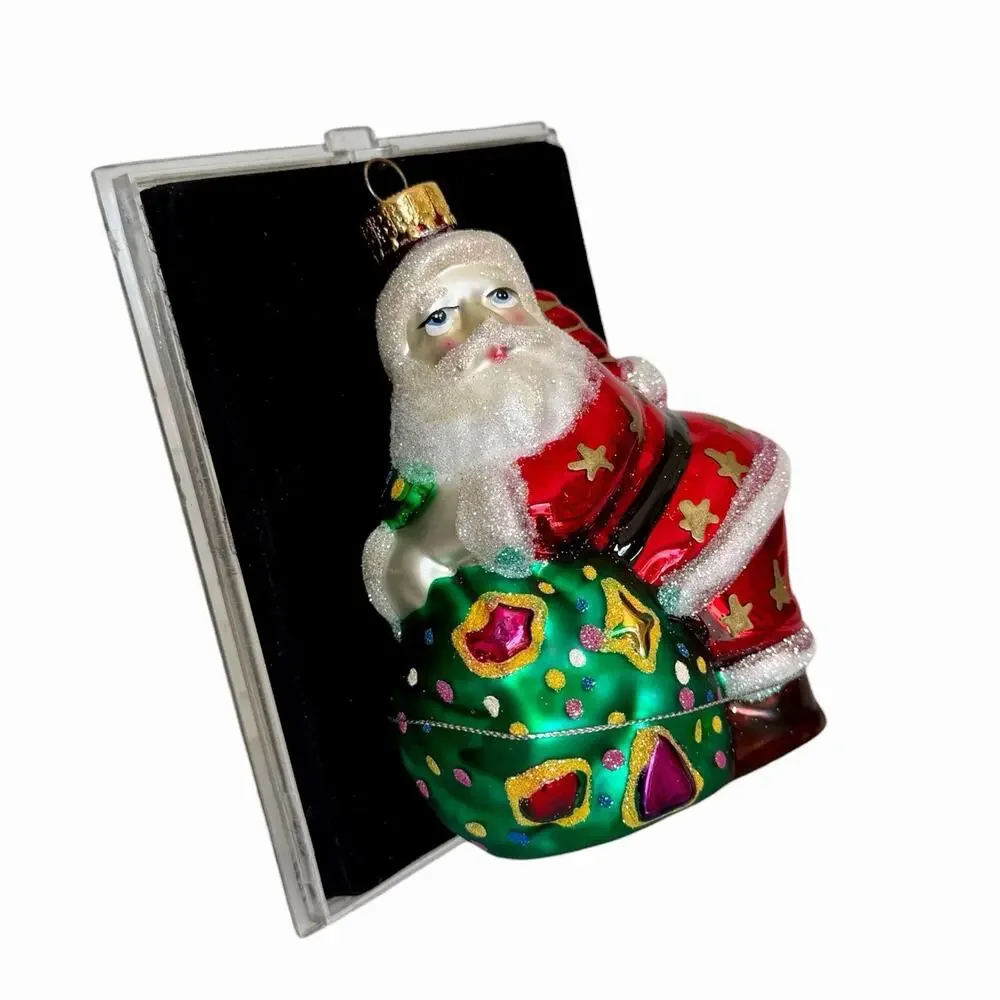 Vintage Radko Style Handcrafted Glass Santa Ornament Hand Painted New BNIB